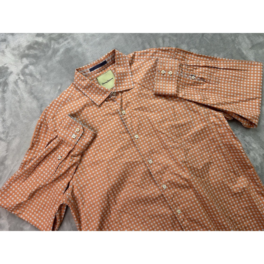 Tommy Bahama Men's Button Up Shirt Orange Check Long Sleeve Sz XL Beach Dad Guys